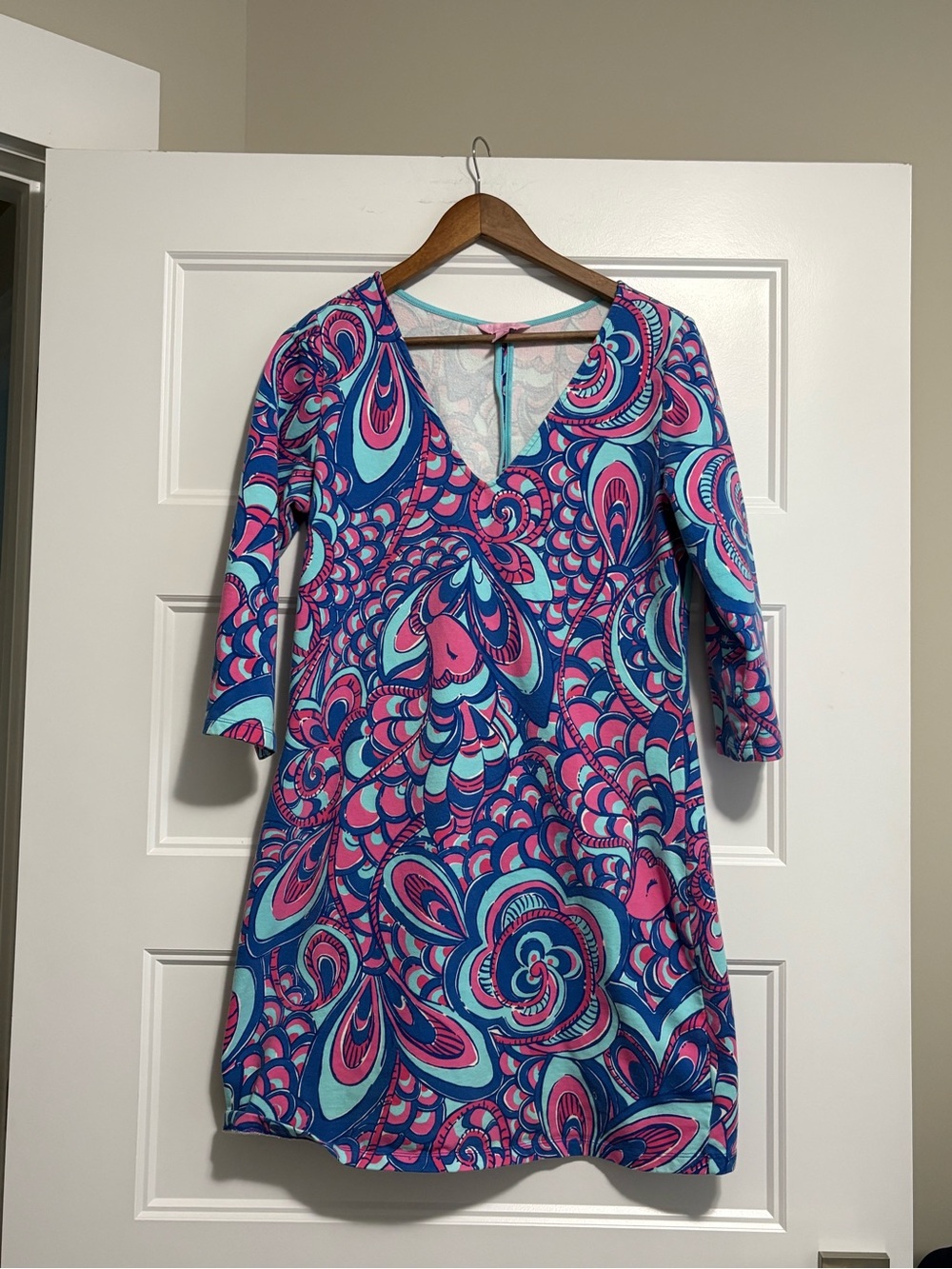 Lilly Pulitzer Clark V- Neck French Terry Reel Me In Brewster Dress Size Large
